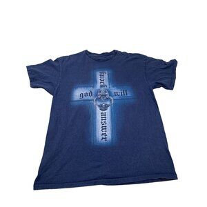 HPI Men's X-Large Navy God Will Conquer Cross Graphic 100% Cotton Thrashed